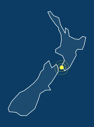 Map of New Zealand with Wellington marked
